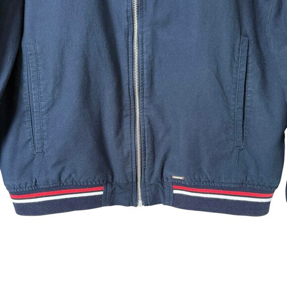 Zara Man Navy Bomber Jacket Red and White Striped Trim 100% Cotton, Size XL - Picture 5 of 11